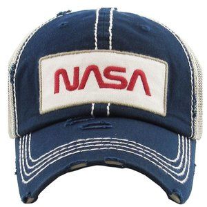 NASA Blue Distressed Trucker Adjustable Dad Hat